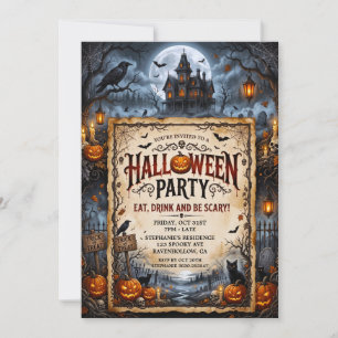 Halloweenfeest Spokenhuis Vleermuizen Zwart Kat Kaart
