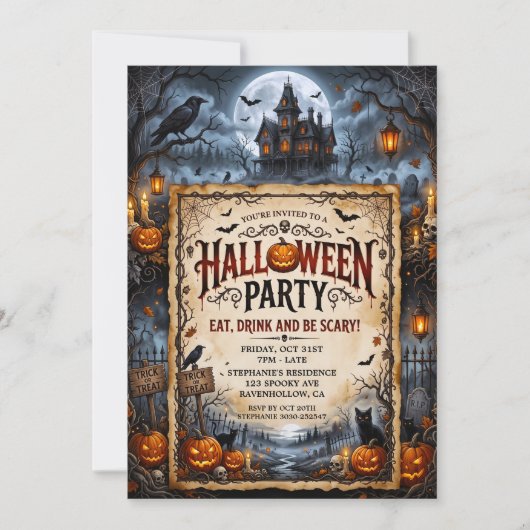 Halloweenfeest Spokenhuis Vleermuizen Zwart Kat Kaart (Voorkant)
