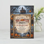 Halloweenfeest Spokenhuis Vleermuizen Zwart Kat Kaart (Staand voorkant)