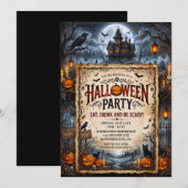Halloweenfeest Spokenhuis Vleermuizen Zwart Kat Kaart (Voorkant / Achterkant)