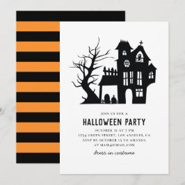 Halloweenfeest. Spookachtig zwart wit spookhuis Kaart