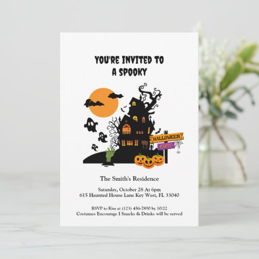 Halloweenfeest uitnodiging voor een Spokenhuis (Staand voorkant)
