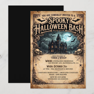 Halloweenfeest Vintage Geheime Huis Vleermuizen Kaart
