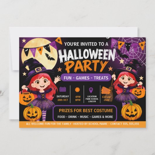 Halloweenfeest voor kinderen uitnodiging | Schatti (Voorkant)