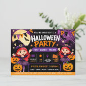 Halloweenfeest voor kinderen uitnodiging | Schatti (Staand voorkant)