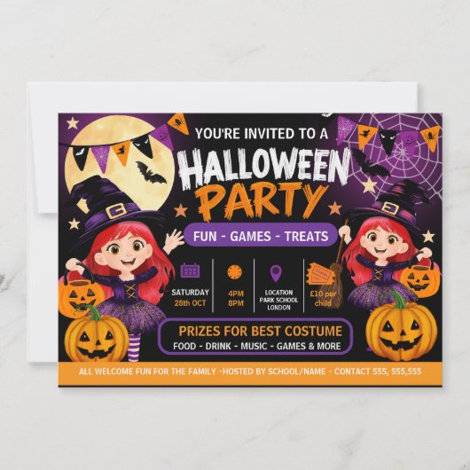 Halloweenfeest voor kinderen uitnodiging | Schatti (Voorkant)