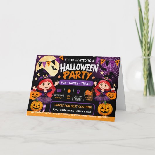 Halloweenfeest voor kinderen uitnodiging | Schatti (Voorkant)