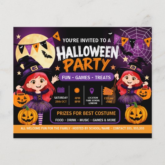 Halloweenfeest voor kinderen uitnodiging | Schatti Flyer (Voorkant)