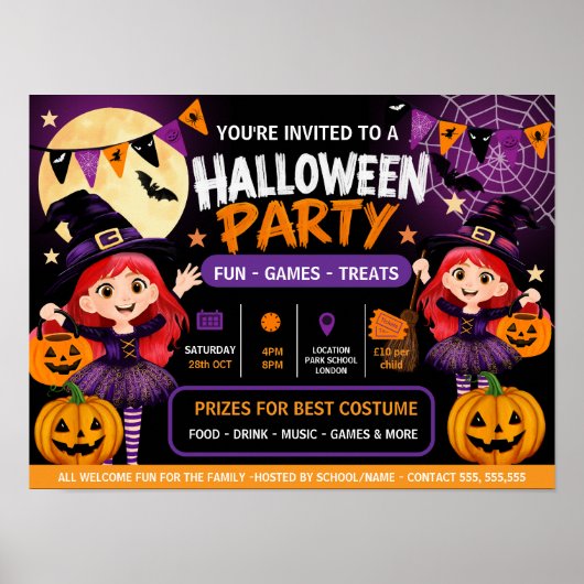 Halloweenfeest voor kinderen uitnodiging | Schatti Poster (Voorkant)