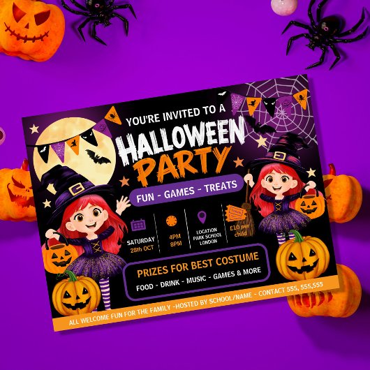 Halloweenfeest voor kinderen uitnodiging | Schatti Poster