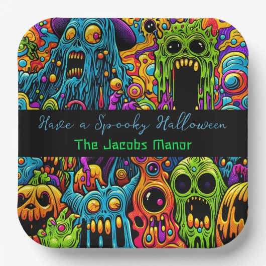 Halloweenfeest | Zombies en monsters gepersonalise Papieren Bordje (Voorkant)