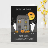 Halloweenfeestje Bewaar de datum Cartoon Humor Kaart (Gele Bloem)