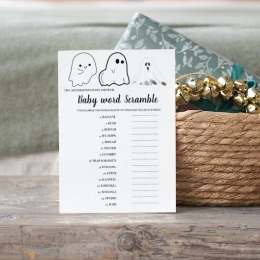 HalloweenGhost Baby scramble woord Baby shower spe Kaart