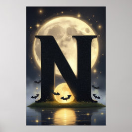HalloweenGlowing Letter N Wall Art for Kids Rooms Poster