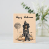  Halloweenheks en Volle-maanballon Briefkaart (Staand voorkant)