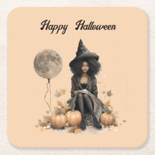Halloweenheks en Volle-maanballon Kartonnen Onderzetters