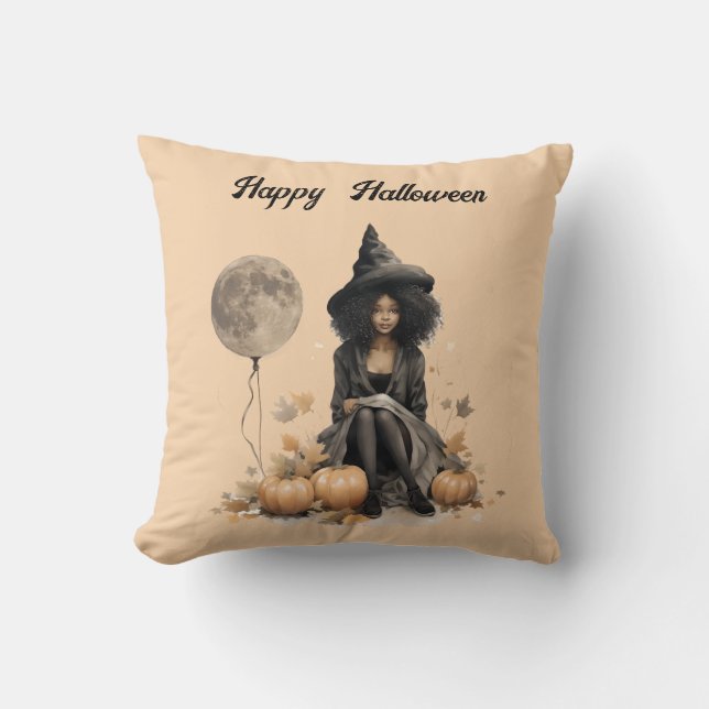  Halloweenheks en Volle-maanballon Kussen (Voorkant)