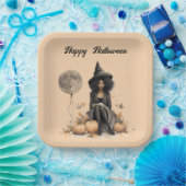 Halloweenheks en Volle-maanballon Papieren Bordje (Feest)
