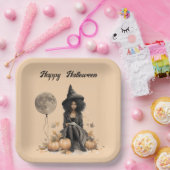 Halloweenheks en Volle-maanballon Papieren Bordje (Feest)