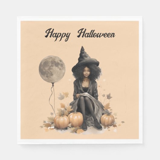  Halloweenheks en Volle-maanballon Servet (Voorkant)