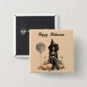  Halloweenheks en Volle-maanballon Vierkante Button 5,1 Cm (Voorkant /achterkant)