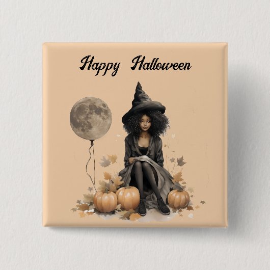  Halloweenheks en Volle-maanballon Vierkante Button 5,1 Cm (Voorkant)