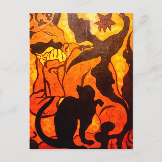Halloweenheks met een zwarte kat briefkaart (Voorkant)