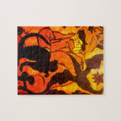 Halloweenheks met een zwarte kat legpuzzel (Horizontaal)