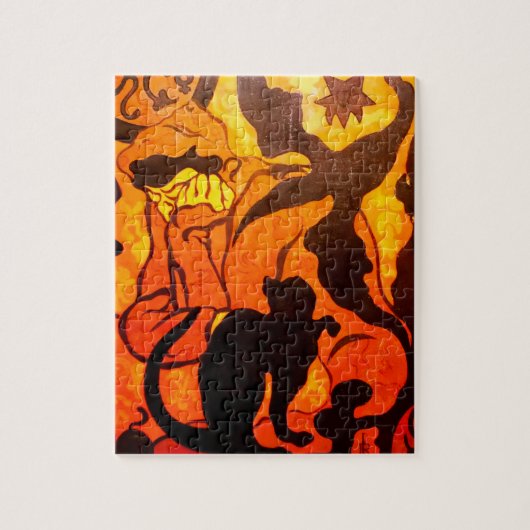 Halloweenheks met een zwarte kat legpuzzel (Verticaal)