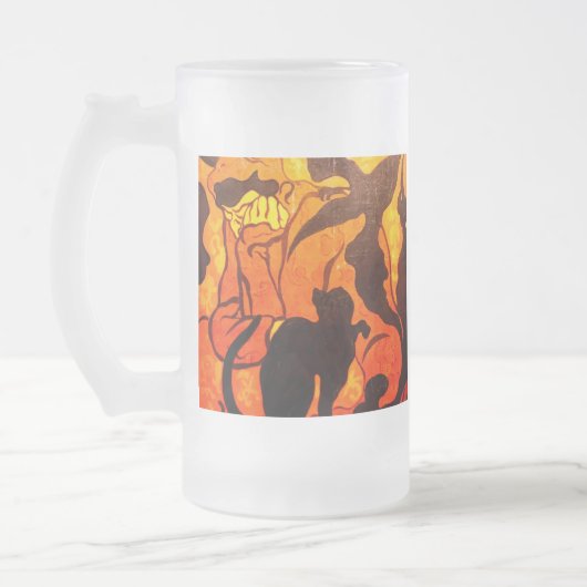 Halloweenheks met een zwarte kat matglas bierpul (Links)