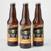 Halloweenheks met pompoenen bier etiket (Flessen)
