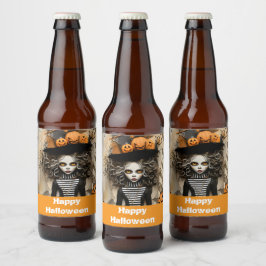 Halloweenheks met pompoenen bier etiket