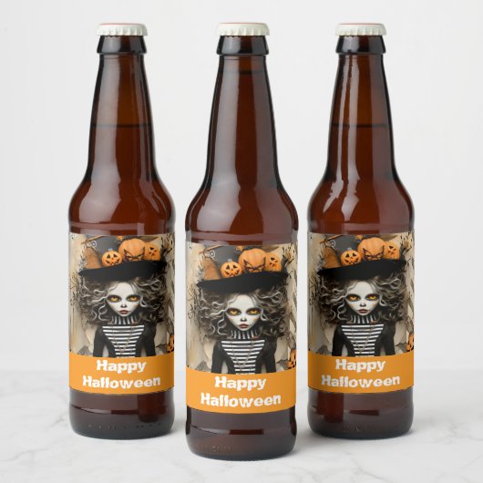 Halloweenheks met pompoenen bier etiket (Flessen)
