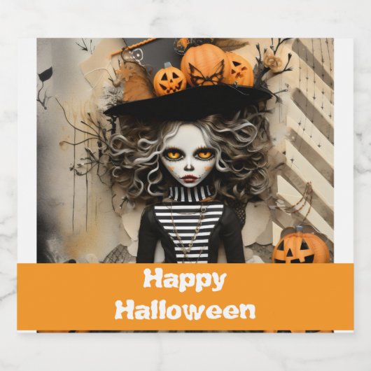 Halloweenheks met pompoenen bier etiket (Enkel label)