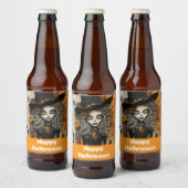 Halloweenheks met pompoenen bier etiket (Flessen)