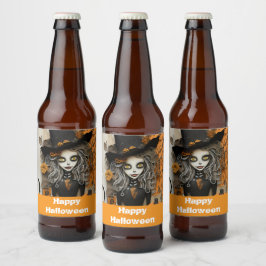 Halloweenheks met pompoenen bier etiket