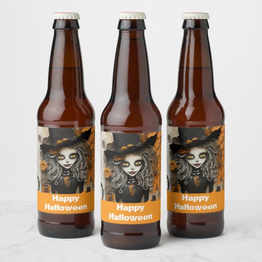 Halloweenheks met pompoenen bier etiket (Flessen)