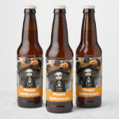 Halloweenheks met pompoenen bier etiket (Flessen)
