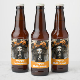 Halloweenheks met pompoenen bier etiket