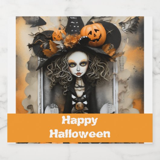 Halloweenheks met pompoenen bier etiket (Enkel label)