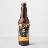 Halloweenheks met pompoenen bier etiket (Voorkant)