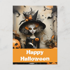 Halloweenheks met pompoenen briefkaart