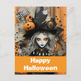 Halloweenheks met pompoenen briefkaart