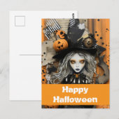 Halloweenheks met pompoenen briefkaart (Voorkant / Achterkant)