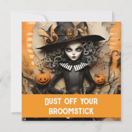 Halloweenheks met pompoenen kaart