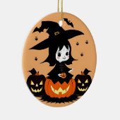 Halloweenheks met pompoenen keramisch ornament (Rechts)