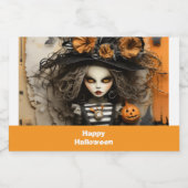 Halloweenheks met pompoenen likeurfles etiket (Enkel label)
