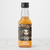Halloweenheks met pompoenen likeurfles etiket (Voorkant)