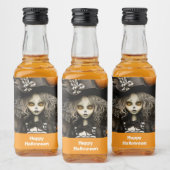 Halloweenheks met pompoenen likeurfles etiket (Flessen)