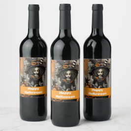 Halloweenheks met pompoenen wijn etiket